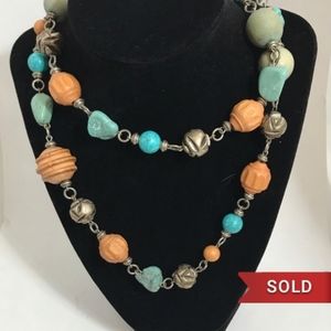 ❌SOLD❌Turquoise & Silver Ethnic Long Necklace